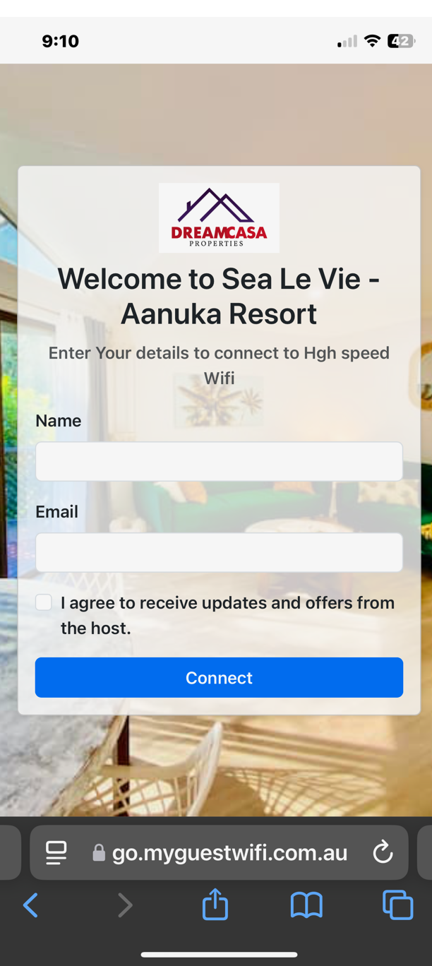 Digital guestbook example showing WiFi and guest info